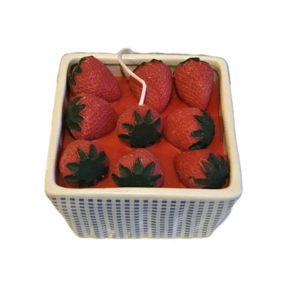 New Farmhouse Garden Basket Of Strawberries Fruit Food Candle Soy Blend Decor
